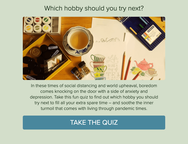 "Which hobby should you try next?" quiz template cover page