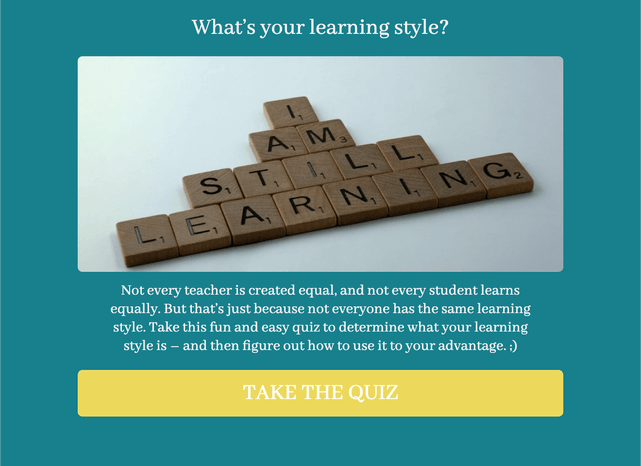 "What’s your learning style?" quiz template cover page