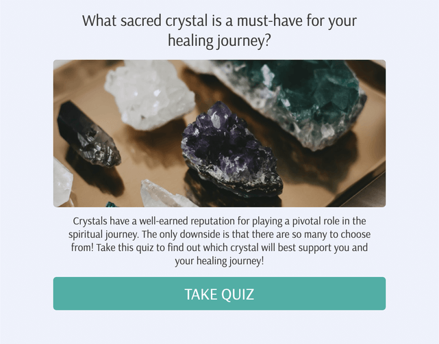 "What sacred crystal is a must-have for your healing journey?" quiz template cover page