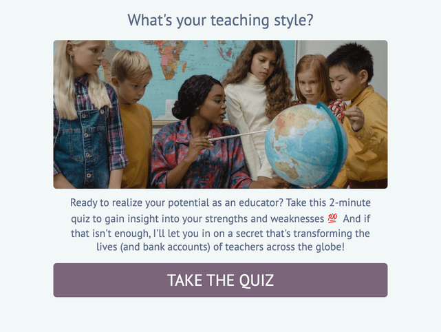 "What's your teaching style?" quiz template cover page