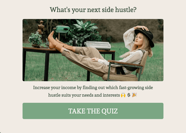 "What's your next side hustle?" quiz template cover page
