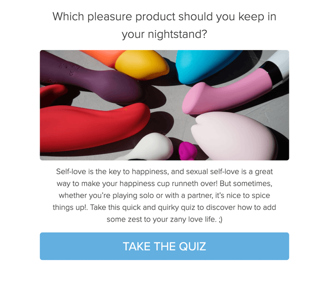 "Which pleasure product should you keep in your nightstand?" quiz template cover page