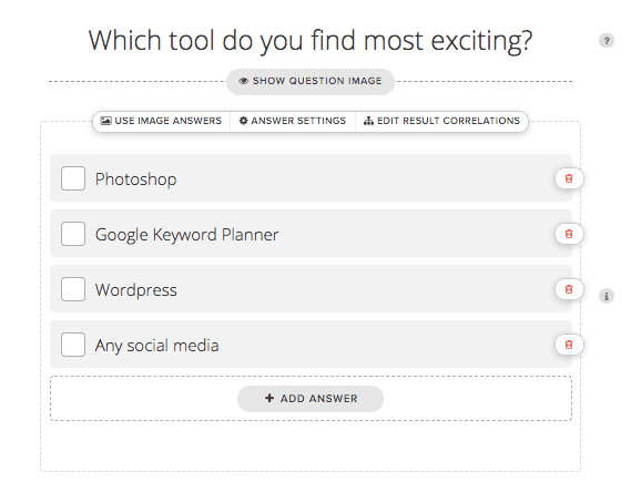 Which tool do you find most exciting? quiz question example