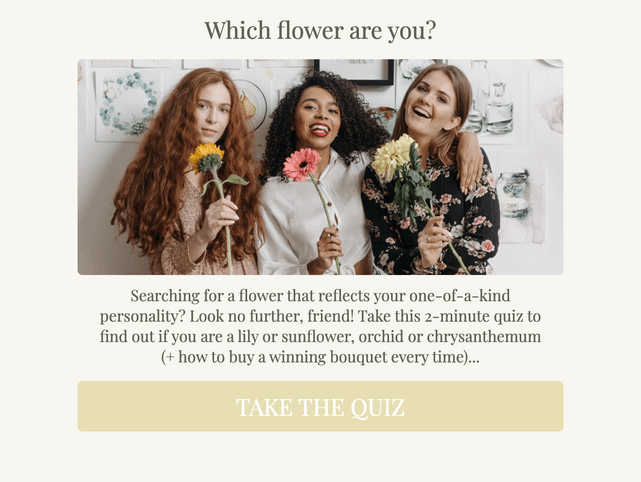 "Which flower are you?" quiz template cover page