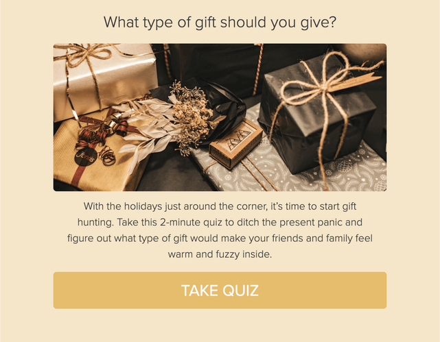 "What type of gift should you give?" quiz template cover page
