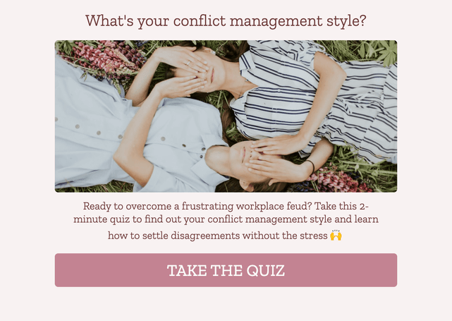 "What's your conflict management style?" quiz template cover page