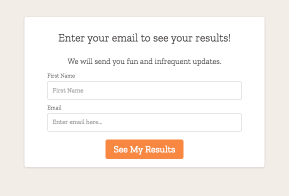 email sign up form from quiz