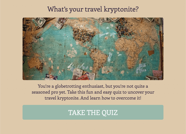 "What’s your travel kryptonite?" quiz template cover page