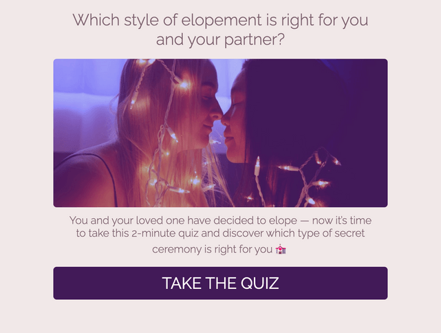 "Which style of elopement is right for you and your partner?" quiz template cover page