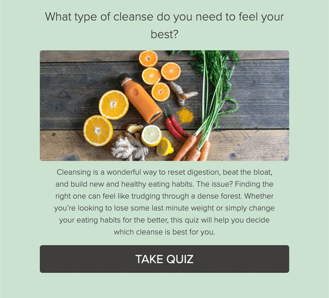 "What type of cleanse do you need to feel your best?" quiz template cover page