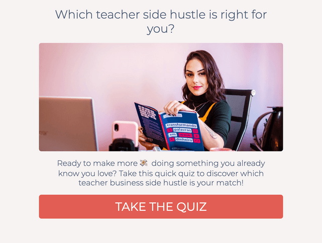 "Which teacher side hustle is right for you?" quiz template cover page