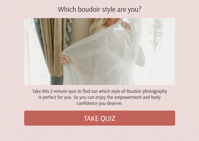 "Which boudoir style are you?" quiz template cover page