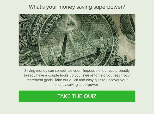 "What’s your money saving superpower?" quiz template cover page