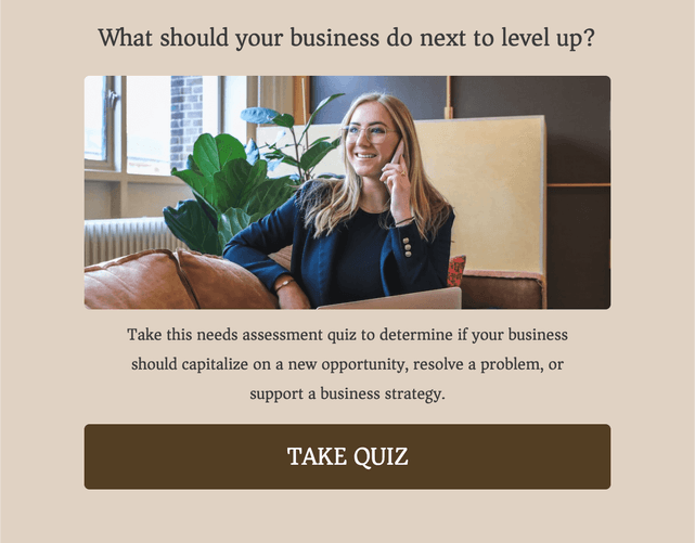 "What should your business do next to level up?" quiz template cover page