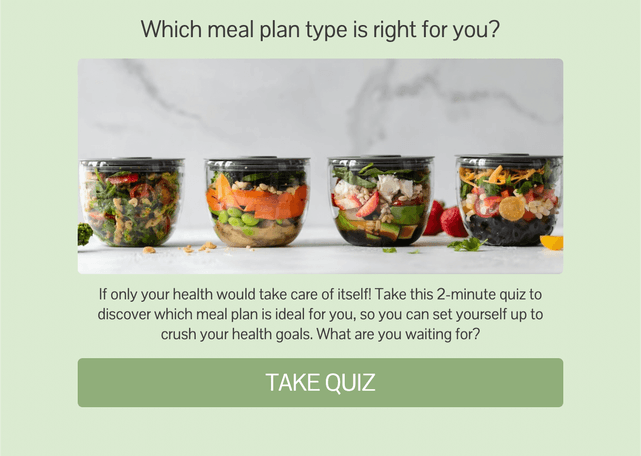 "Which meal plan type is right for you?" quiz template cover page