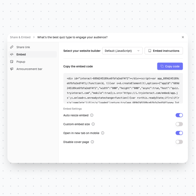 Embed code example