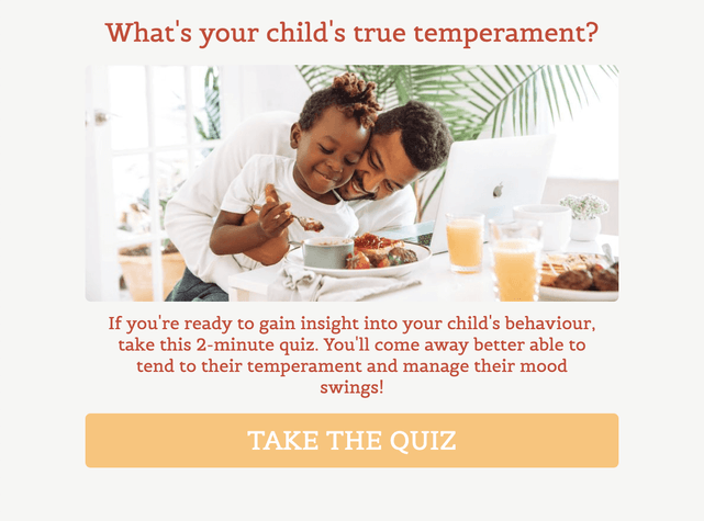 "What's your child's true temperament?" quiz template cover page