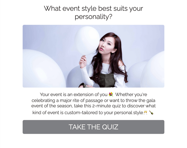 "What event style best suits your personality?" quiz template cover page