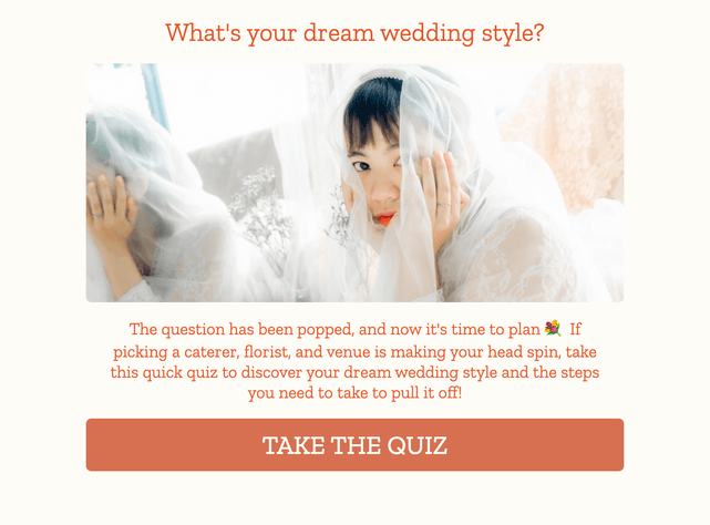 "What's your dream wedding style?" quiz template cover page