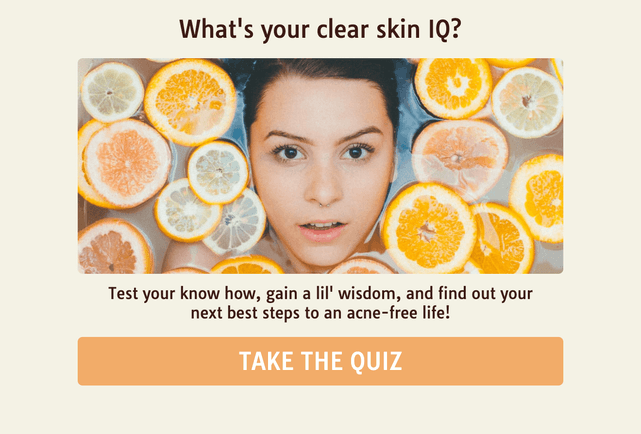 "What's your clear skin IQ?" quiz template cover page