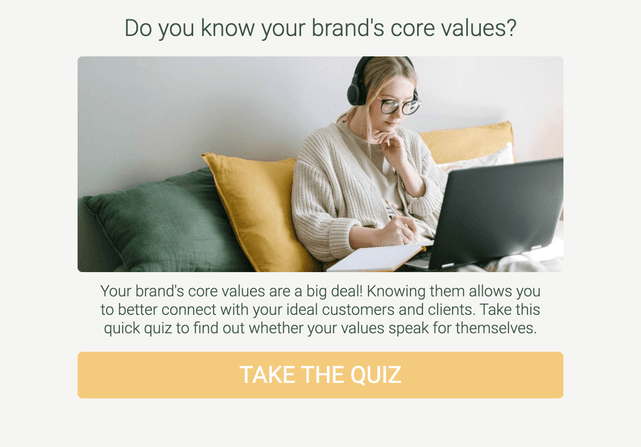"Do you know your brand's core values?" quiz template cover page