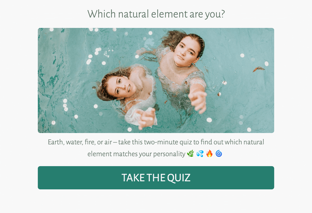 "Which natural element are you?" quiz template cover page