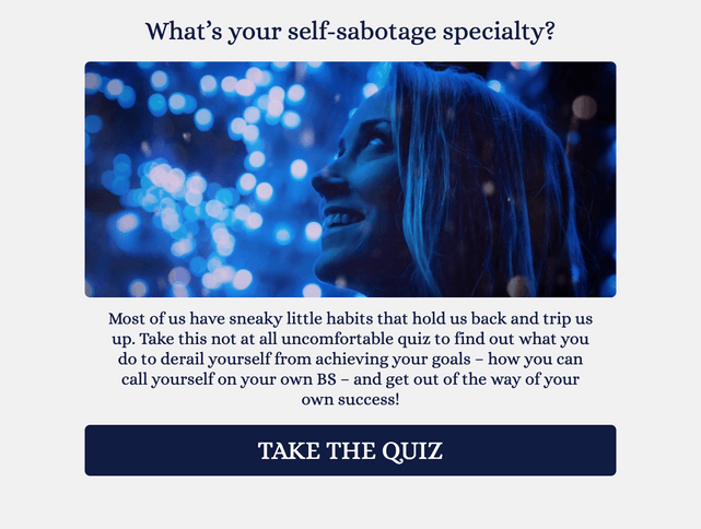 "What’s your self-sabotage specialty?" quiz template cover page