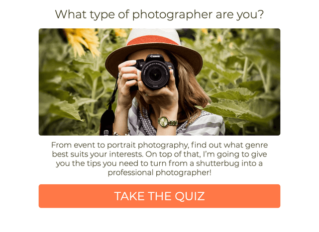 "What type of photographer are you?" quiz template cover page