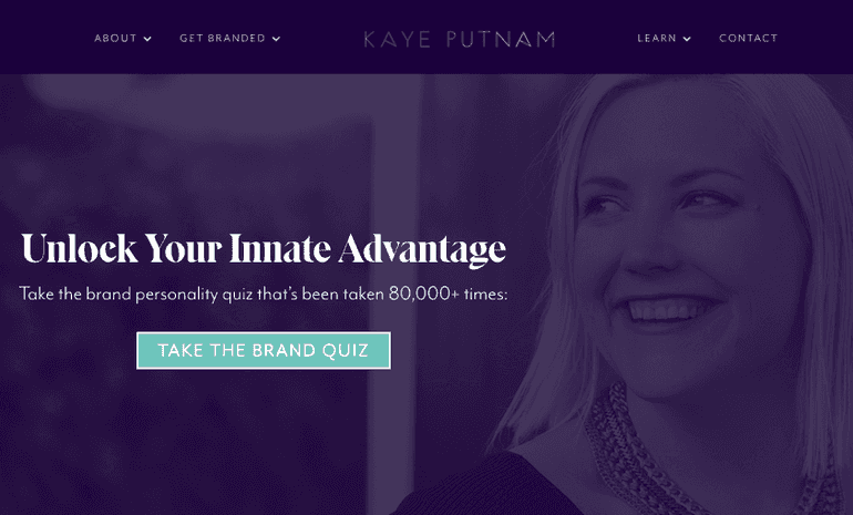 Kaye Putnam home page with personality quiz CTA