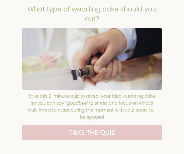 "What type of wedding cake should you cut?" quiz template cover page