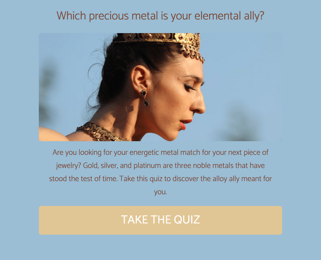 "Which precious metal is your elemental ally?" quiz template cover page