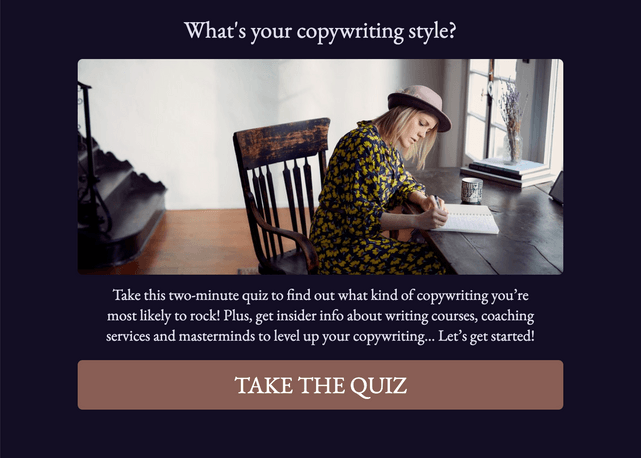 "What's your copywriting style?" quiz template cover page