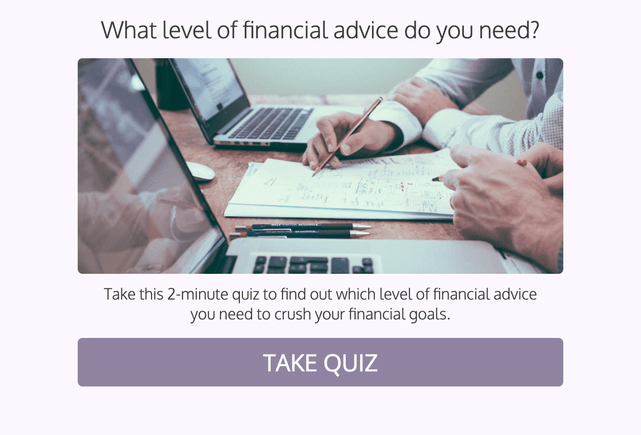 "What level of financial advice do you need?" quiz template cover page