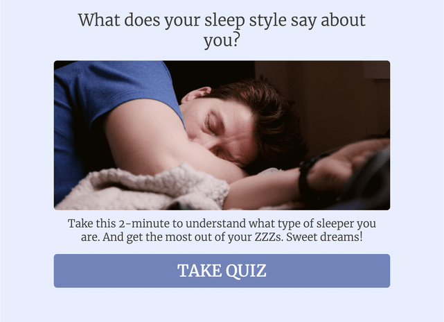 "What does your sleep style say about you?" quiz template cover page