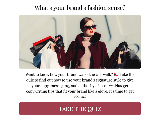 "What's your brand's fashion sense?" quiz template cover page