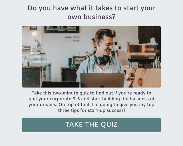 "Do you have what it takes to start your own business?" quiz template cover page