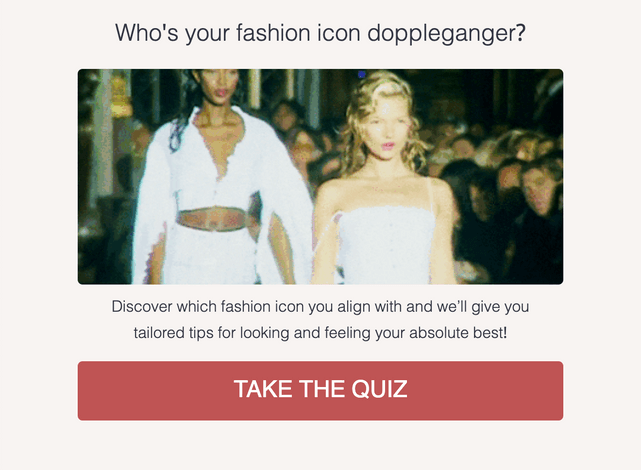 "Who's your fashion icon doppleganger?" quiz template cover page