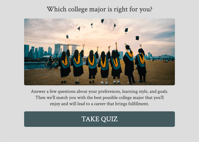 "Which college major is right for you?" quiz template cover page