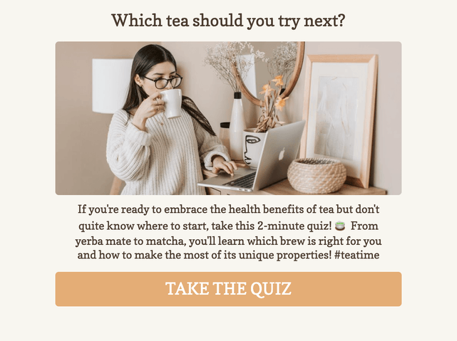 "Which tea should you try next?" quiz template cover page