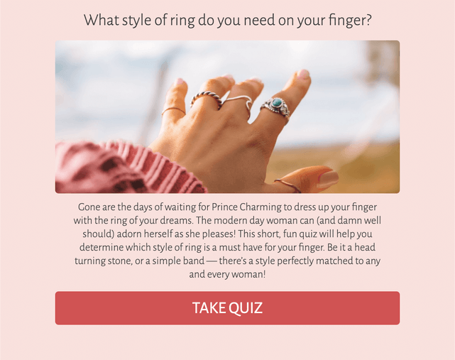 "What style of ring do you need on your finger?" quiz template cover page