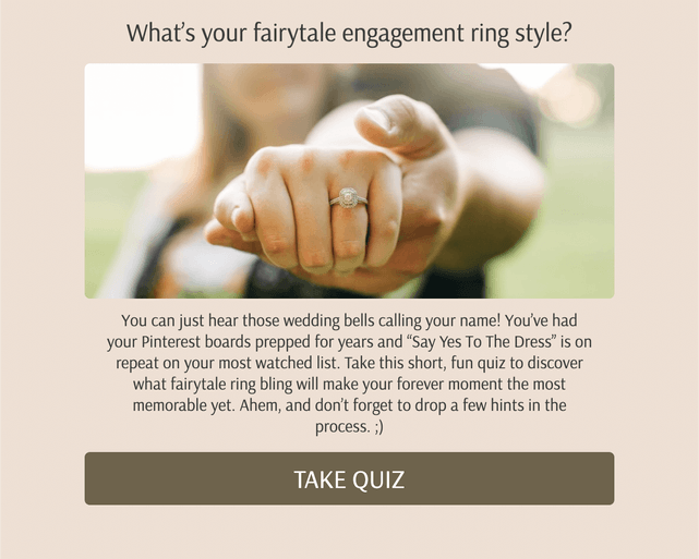 "What’s your fairytale engagement ring style?" quiz template cover page