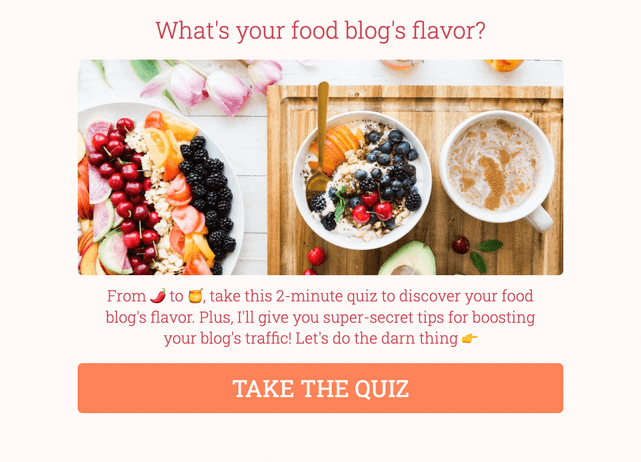"What's your food blog's flavor?" quiz template cover page
