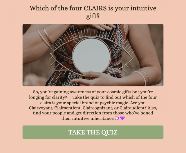 "Which of the four CLAIRS is your intuitive gift?" quiz template cover page