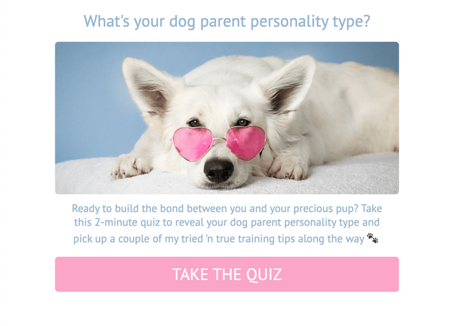 "What's your dog parent personality type?" quiz template cover page