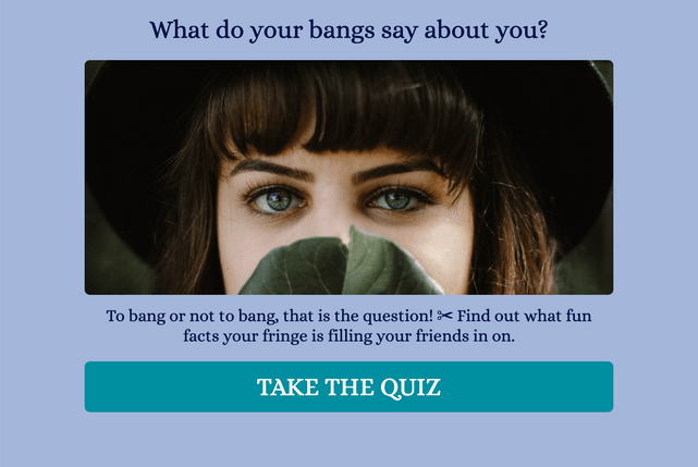 "What do your bangs say about you?" quiz template cover page