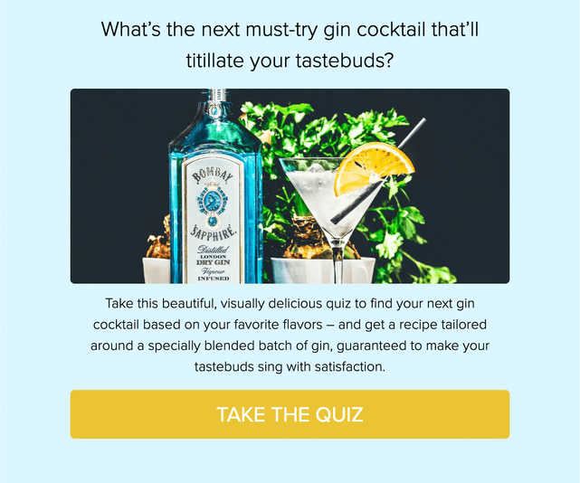 "What’s the next must-try gin cocktail that’ll titillate your tastebuds?" quiz template cover page