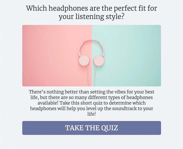 "Which headphones are the perfect fit for your listening style?" quiz template cover page