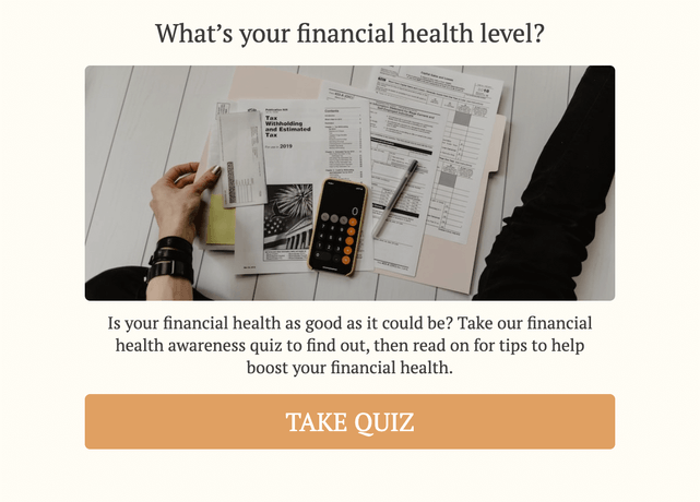 "What’s your financial health level?" quiz template cover page