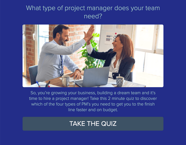 "What type of project manager does your team need?" quiz template cover page