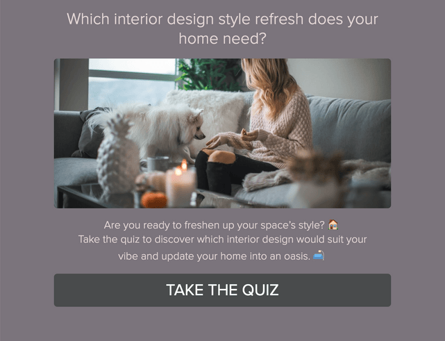 "Which interior design style refresh does your home need?" quiz template cover page